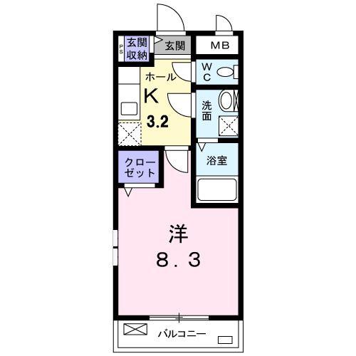 上越新幹線 新潟駅 バス乗車時間：26分 最寄りバス停で下車 徒歩2分 3階建 築11年(1K/2階)の間取り写真