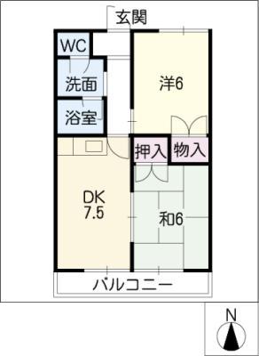 カーサクレインB(2DK/2階)の間取り写真