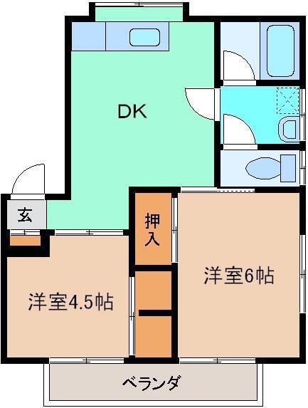 ラ・クラージュ(2DK/2階)の間取り写真
