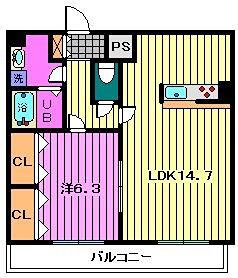 Y.Kレジデンス(1LDK/2階)の間取り写真