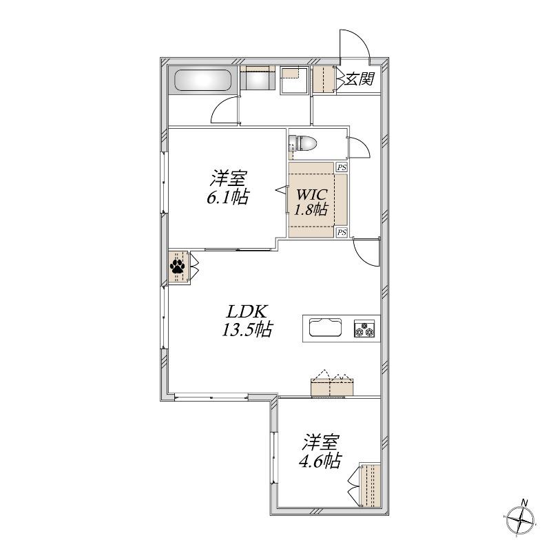 CASA ROOTIS(2LDK/1階)の間取り写真