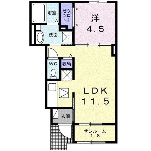 サンフラワーB(1LDK/1階)の間取り写真