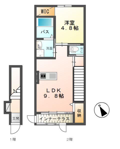 ノースアクア(1LDK/2階)の間取り写真