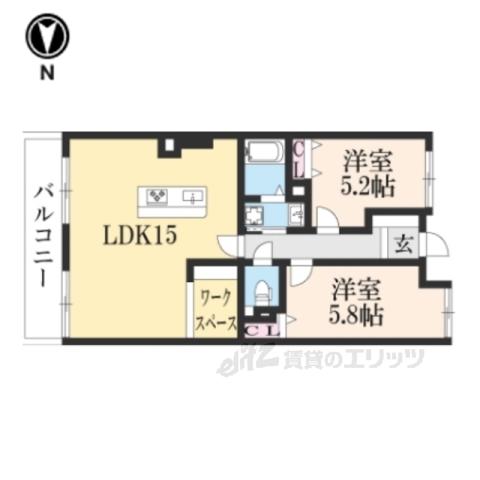 パインフィールド五条(2LDK/1階)の間取り写真