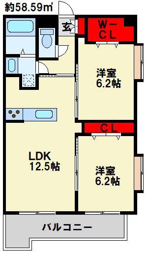 ザ・レジデンス香春口三萩野駅前(2LDK/11階)の間取り写真
