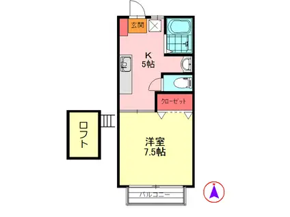 ミレニアムG(1K/2階)の間取り写真