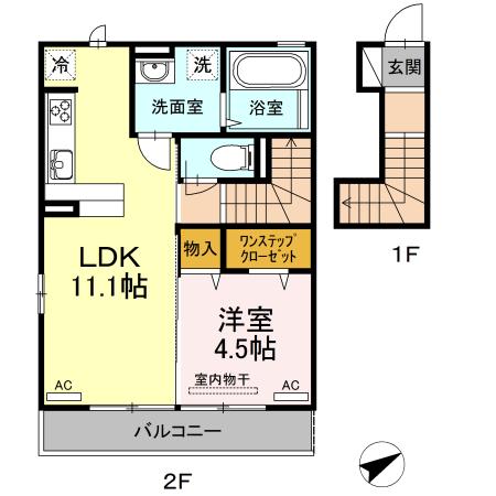 カサレナ(1LDK/1階)の間取り写真