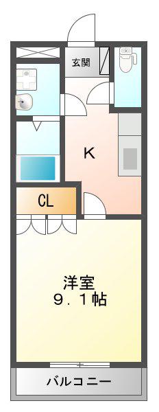 エレガントヒルズ(1K/3階)の間取り写真