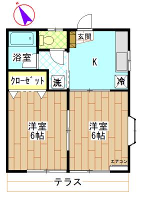 ビレ王子台(2K/1階)の間取り写真