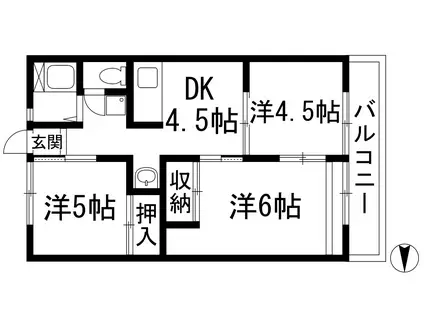 宝塚山手ハイツ(3DK/1階)の間取り写真