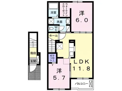 トリニティ岩村田II(2LDK/2階)の間取り写真