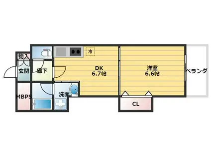 クレイルタワー(1DK/13階)の間取り写真