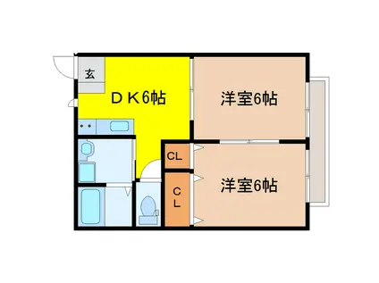 レジデンス薬師堂B棟(2DK/1階)の間取り写真