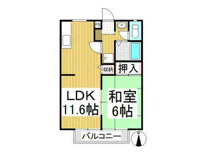 サンビレッジ上田原D(1LDK/2階)の間取り写真