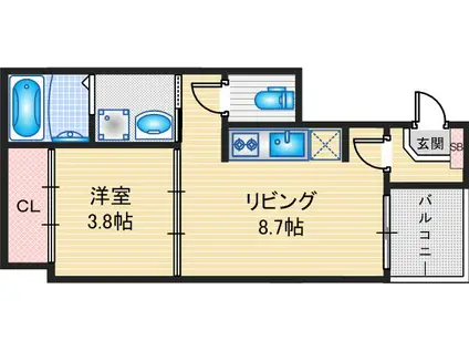 SEVEN SEASON 八田(1LDK/3階)の間取り写真