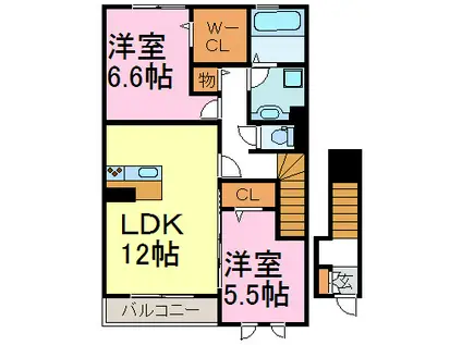 セジュール朝陽ヶ丘(2LDK/2階)の間取り写真