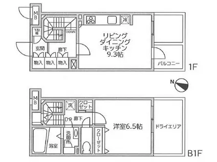 レジディア西新宿II(1LDK/1階)の間取り写真
