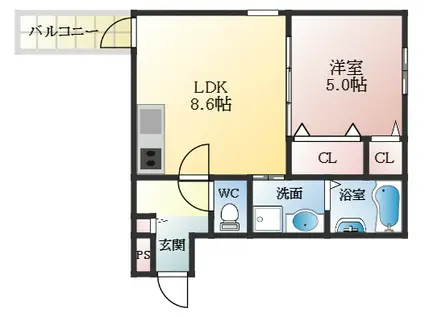 フジパレス法善寺(1LDK/3階)の間取り写真