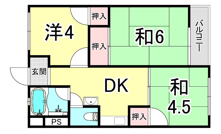 舞子コーポラス(3DK/6階)の間取り写真