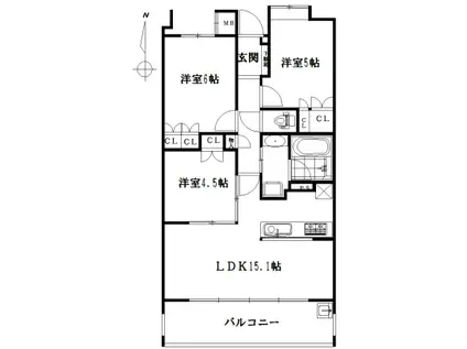 ライオンズ一条レジデンス湘南C-X(3LDK/2階)の間取り写真