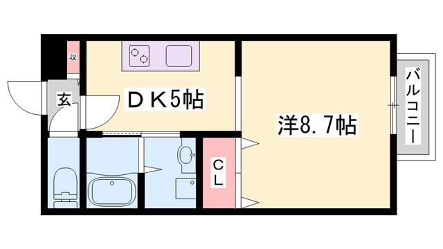 パセオ新在家(1DK/1階)の間取り写真