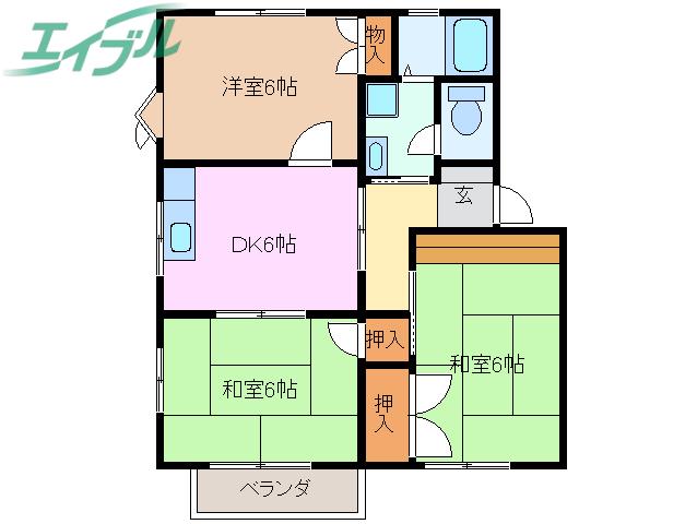 コンフォールA棟(3DK/2階)の間取り写真