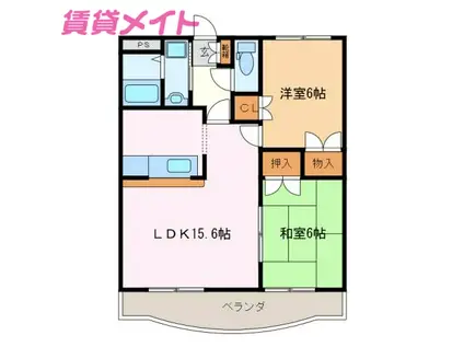 プロミネント伊勢中川II(2LDK/3階)の間取り写真