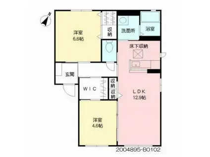 フローラHI  B棟(2LDK/2階)の間取り写真