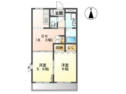 コンフォート桜(2DK/1階)の間取り写真