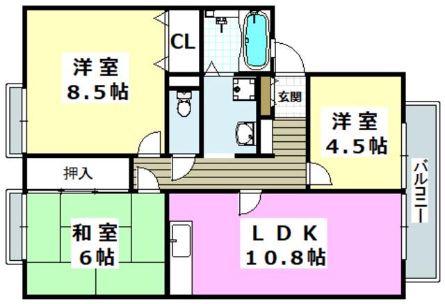 エクセル南茨木B棟(3LDK/1階)の間取り写真