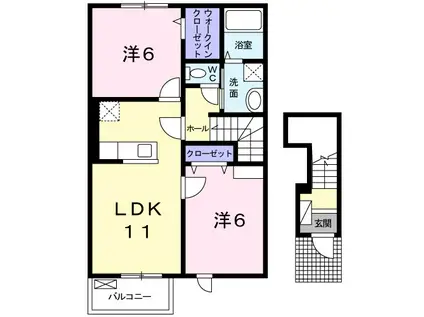 カーサ・ルーリオII(2LDK/2階)の間取り写真