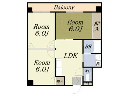シャトー弁天弐番館(3LDK/8階)の間取り写真