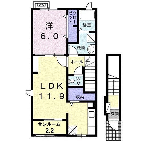 リヴァープレッソ(1LDK/2階)の間取り写真