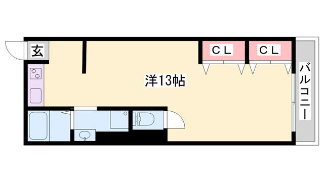 FELICE手柄(ワンルーム/2階)の間取り写真