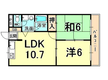 バンベールコート(2LDK/3階)の間取り写真