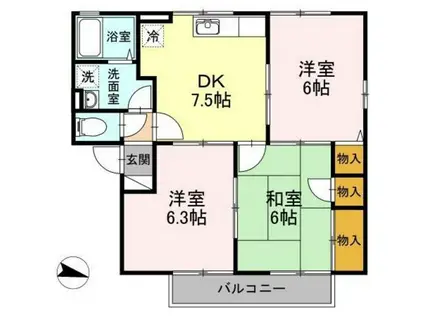 リアルエステート東原C棟(3DK/2階)の間取り写真