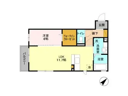 パークドオートムA棟(1LDK/2階)の間取り写真