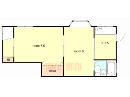 貴田ハイツ(2K/1階)の間取り写真