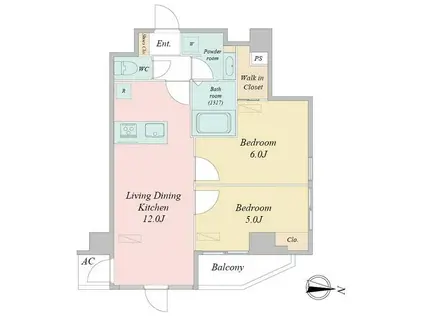 プライムアーバン両国(2LDK/6階)の間取り写真