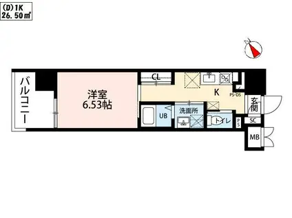ウィングス城野駅前(1K/3階)の間取り写真