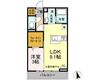 クレール渚 S(1LDK/3階)の間取り写真
