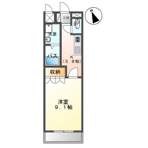 敬愛ハイツB(1K/2階)の間取り写真