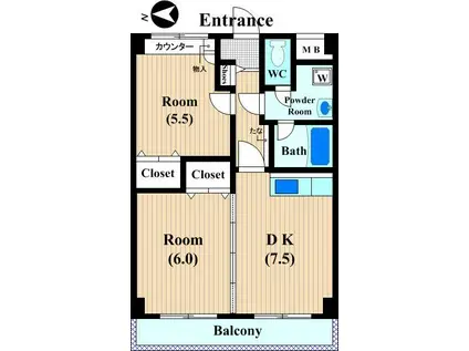 サントレノマチ(2DK/2階)の間取り写真