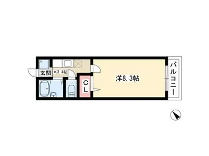 スプリングコート(1K/2階)の間取り写真