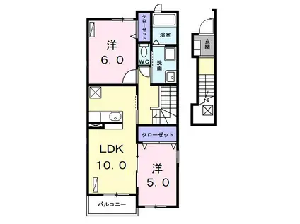 ソレイユII(2LDK/2階)の間取り写真