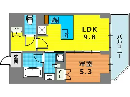 リーガル神戸三宮II(1LDK/2階)の間取り写真