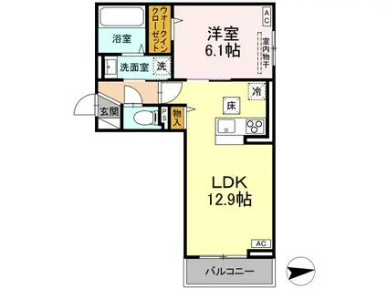RESUA向中野 D棟(1LDK/1階)の間取り写真