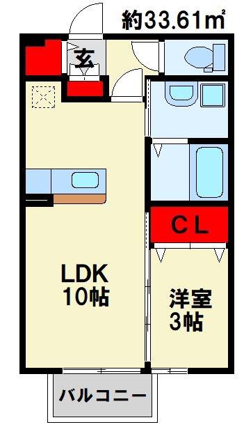 スクールサイド若藤(1LDK/2階)の間取り写真