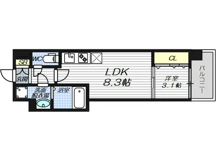 ミラージュパレス都島本通(1LDK/2階)の間取り写真