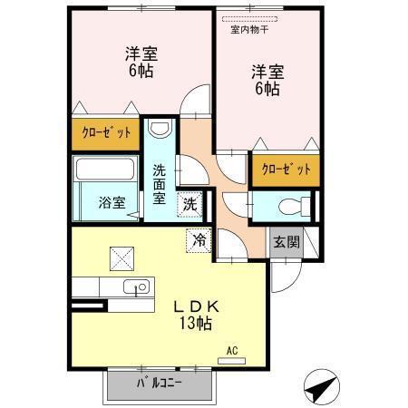 カサグランデ曙B棟(2LDK/1階)の間取り写真